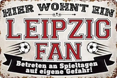 Produktbild: 20x30cm Blechschild für Fußball Fans, hier wohnt ein Leipzig Fan – Wandschild, Türschild, Torschild, lustiger Fussball Spruch, Fanartikel