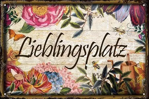 Produktbild: LUCKYLINDE - Wetterfestes Blechschild, Gartenschild – Lieblingsplatz – lustiger Spruch, 20 x 30 cm