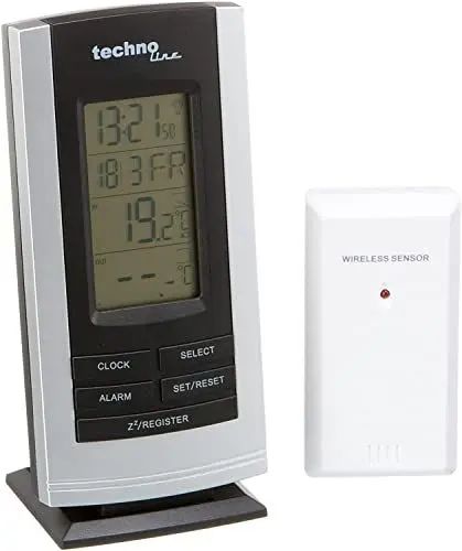 Produktbild: techno line Wetterstation WS 9180 mit Funkuhr und Innen- und Außentemperaturanzeige, Silber