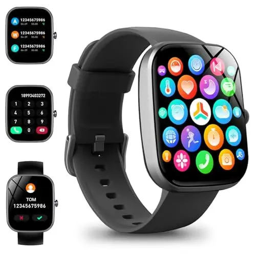 Produktbild: Smartwatch Damen Herren mit Telefonfunktion, 1.85'' Zoll HD Smart Watch, 112+ Sportmodi Sportuhr mit Pulsuhr/Schlafmonitor, IP68 Wasserdicht Fitnessuhr mit Information Erinnerung für iOS Android