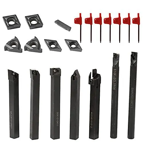 Produktbild: Weytoll Drehmaschine Set, 21pcs Drehwerkzeuge, Drehbank Zubehör, 12/10mm Bohrstange Schaftdrehmaschine Drehwerkzeughalter mit Hartmetall-Wendeschneidplatten, Drehstahl Hartmetalleinlagen