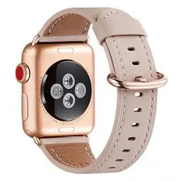 Produktbild: WFEAGL Kompatibel für Apple Watch Armband 40mm 41mm 38mm,Lederband Ersatzband für Herren Damen Kompatibel für iWatch Series 10/9/8/7/6/5/4/3/2/1,SE(38mm 40mm 41mm, Rosa Sand+Rosé Gold Adapter)