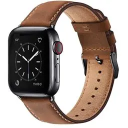 Produktbild: WFEAGL Lederarmband Kompatibel mit Apple Watch Armband 41mm 40mm 38mm 42mm (Series 10),Echtes Lederband Ersatzarmband Herren Damen armbands für iWatch Series Ultra SE 10 9 8 7 6 5 4 3 2 1,Rotbraun