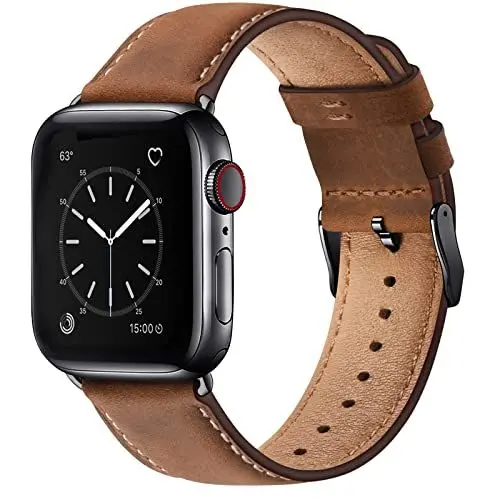 Produktbild: WFEAGL Lederarmband Kompatibel mit Apple Watch Armband 49mm 44mm 45mm 42mm 46mm,Echtes Lederband Ersatzarmband Herren Damen armbands für iWatch Series Ultra SE 10 9 8 7 6 5 4 3 2 1,Rotbraun