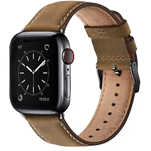 Produktbild: WFEAGL Lederarmband Kompatibel mit Apple Watch Armband 49mm 44mm 45mm 42mm 46mm,Echtes Lederband Ersatzarmband Herren Damen armbands für iWatch Series Ultra SE 10 9 8 7 6 5 4 3 2 1,Braun