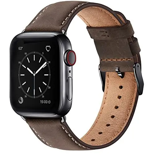 Produktbild: WFEAGL Lederarmband Kompatibel mit Apple Watch Armband 49mm 44mm 45mm 42mm 46mm,Echtes Lederband Ersatzarmband Herren Damen armbands für iWatch Series Ultra SE 10 9 8 7 6 5 4 3 2 1,Kaffee Braun