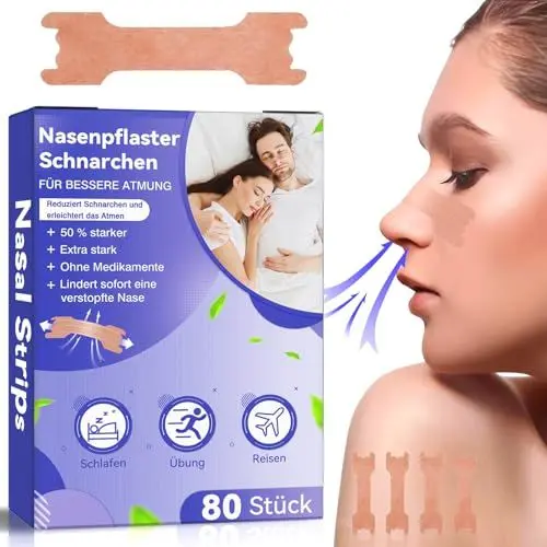 Produktbild: Whaline Nasenpflaster Schnarchen, 80 Stück Nasenpflaster Besser Atmen Hautfarben Nasenstrips Anti Schnarch Pflaster Schnarchpflaster Lindern Eine Verstopfte Nase Aufgrund Allergien,Schnupfen