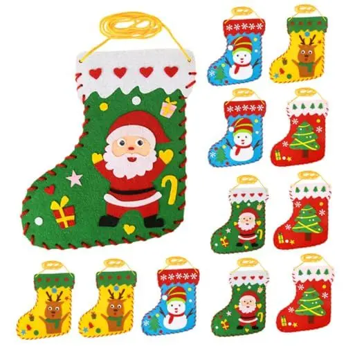 Produktbild: WHAMVOX 12 Teiliges Weihnachts Nähset Aus Filz Für Kinder Kinderspielzeug Anfänger Nähset Aus Filz Für Kinderdekoration
