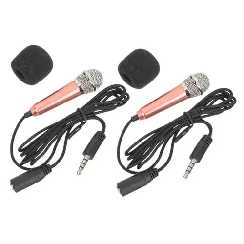 Produktbild: WHAMVOX 2-teiliges Mini-Mikrofon Mikrofon zum Aufzeichnen tragbarer Telefonmikrofone Edelstahlschwamm Polyestermaterial zum Singen von Musik Chatten von Sängern