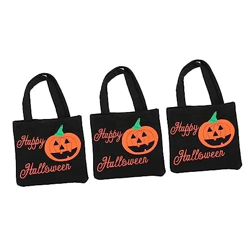Produktbild: WHAMVOX Halloween-tragetaschen Mit Leuchtenden Lichtern 3 Stück Aufbewahrungstaschen Für Süßigkeiten Handtaschen Mit Dekorativem Druck Ideal Für Halloween-feiern Für Jungen Und Mädchen