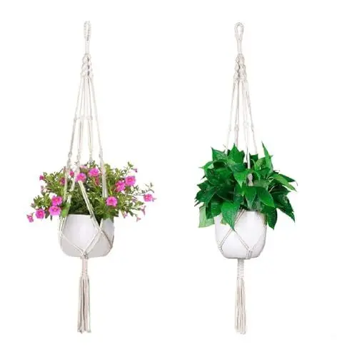 Produktbild: WHangXJangYE 2 Stück Makramee Blumenampel, Boho Deko Hängend Baumwollseil Blumentopfhalter Blumentopf Pflanzen Halter Aufhänger Makramee Hängekorb für Innen Außen Decken Balkone Dekoration (2)