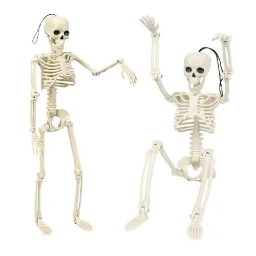 Produktbild: WHangXJangYE Halloween Skelett, 40cm 2 Stück Ganzkörper Halloween Skelett mit beweglichen Gelenken für Spukhaus Requisiten, Halloween Party Dekorationen