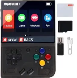 Produktbild: Whatsko MiyooMini Plus Handheld Spielekonsole,Retro Konsole Linux System mit über 20000 Spielen,3,5 Zoll IPS-Bildschirm,Supports WiFi Schlacht und 64G TF-Karte（Schwarz）