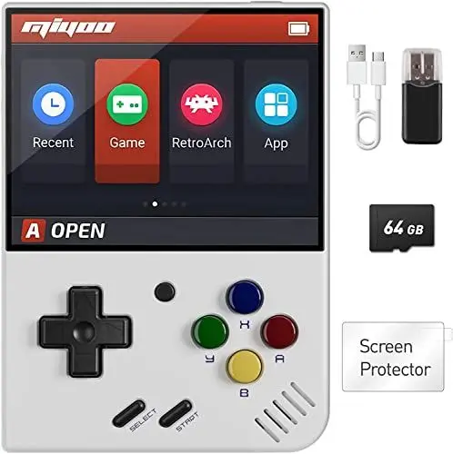 Produktbild: Whatsko Miyoo Mini Plus Handheld Spielkonsole,Miyoo Mini+ Retro Konsole Portable Linux System mit 20000+ Spiele,3.5 Zoll IPS Screen 3000mAh 64GB,Unterstützung Wireless Gamepad(Weiß)