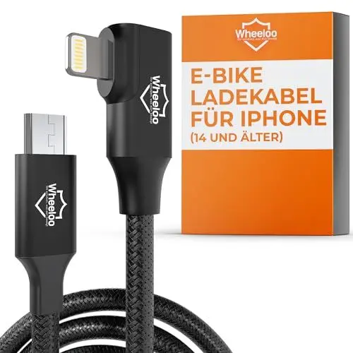 Produktbild: Wheeloo Ebike Ladekabel für iPhone I für alle Fahrradcomputer zB. Bosch, Yamaha, Impulse, BH Bikes E-Bike Display I Micro USB auf Lightning Stecker I Mikro USB Kabel mit OTG Funktion I Navigation