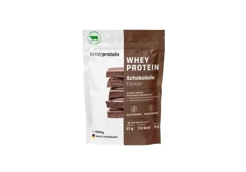 Produktbild: Whey Protein - Milch Schokolade 1 kg - Produziert in Deutschland aus regionaler Milch - Eiweißpulver zum Muskelaufbau und Abnehmen - Beutel - betterprotein ®