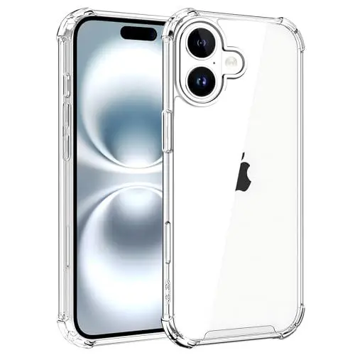 Produktbild: Whioltl Hülle für iPhone 16 6,1 Zoll, Durchsichtige Kratzfest Stoßfest Handyhülle mit Luftkissenecken, Dünn Transparent Schutzhülle, Clear Bumper Case, Militärischer Fallschutz, Nicht Vergilbend, Klar