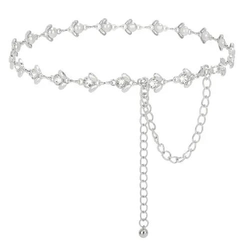 Produktbild: WHIPPY Taillenkette Damen Metall Gürtel Gold Mehrschichtiger Verstellbarer Taillen Gürtel Kettengürtel für Jeans Kleider,Silber 130cm