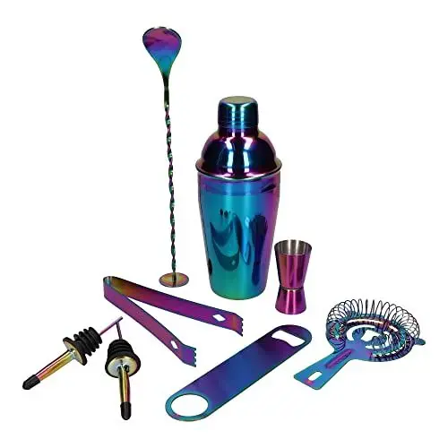 Produktbild: Whiskey Rocks 8-er Cocktail Shaker Set - Cocktail & Bar Zubehör - Paris Shaker 550 ml - Barkeeper Set - Bar Set - Cocktail Messbecher - Barlöffel - Edelstahl - Regenbogen