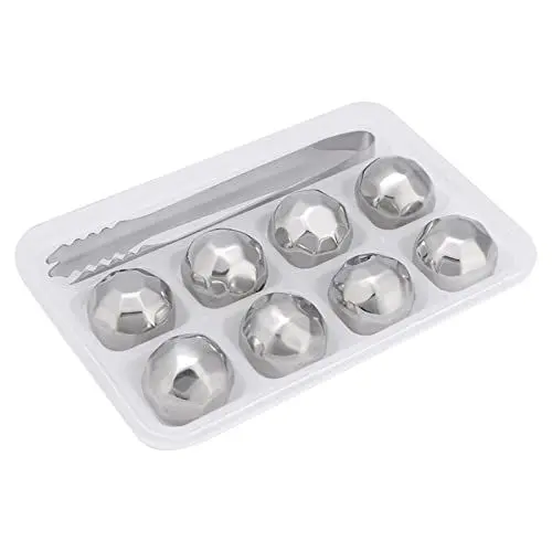 Produktbild: Whiskey Rocks, Ice Ball Drink Chiller Rocks mit Zange, Edelstahl-Eiskugeln, Whiskey-Zubehör für Whiskey, Cocktails und Hausgemachte Getränke, Hält Getränke Gekühlt (Diamant)