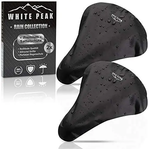 Produktbild: WHITE PEAK® 2er Set Sattelbezug in Universalgröße für jedes Fahrrad - Sattelschutz Wasserdicht - Fahrradsattel Regenschutz - Überzug Fahrradsattelschutz - Fahrradsattelbezug für wasserdichte Sattel