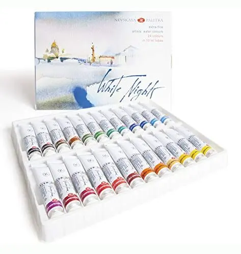 Produktbild: White Nights russische Künstler Aquarellfarben im Set mit 24 Farben à 10 ml in Tuben