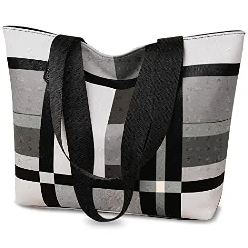 Produktbild: White Ze Damen Umhängetasche groß,Damen Handtaschen Wasserdicht PU-Leder Damentasche Weiche Einkaufstasche, Tragetaschen für Einkaufen, Arbeiten, Reisen, Täglicher Gebrauch (Weiss Schwarz)