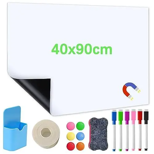 Produktbild: Whiteboard Folie,40 * 90cm Magnetisch Selbstklebend Weißwandtafel Folie, Whiteboard Sticker DIY, 6 Marker, 6 Magnete, Wandfolie für glatten Oberflächen in Schule Büro Haus(40 * 90CM)