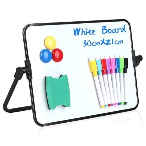 Produktbild: Whiteboard Magnetwand, kleine doppelseitige Whiteboard Trocken abwischbare, A4 Format Magnettafel Magnetwand, mit trocken abwischbaren Stiften, Radiergummi, Magneten, Halterung, 30x21cm