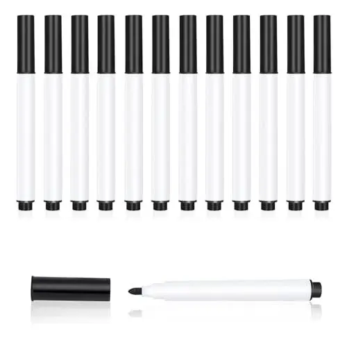 Produktbild: Whiteboard Marker, 12-Stück Whiteboard Stifte und Kreidestifte für Fenster, Fine Tip folienstift abwischbar Mit Dry Wipe Markers (Schwarz)
