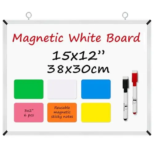 Produktbild: Whiteboard Set - Magnettafel 38x30cm mit 2 Stifte und 6 Magnete Beschreibbar - Kleine White Kanban Board Tafel