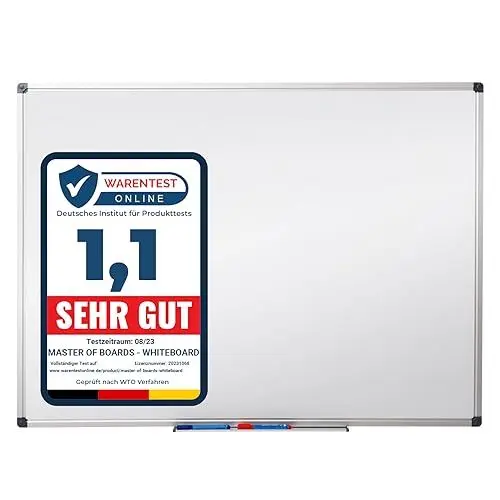 Produktbild: Whiteboard mit Ablageschale | Office Marshal Profi | Lackiert | Beschreibbar & magnethaftend | Trocken abwischbar (90 x 120 cm)