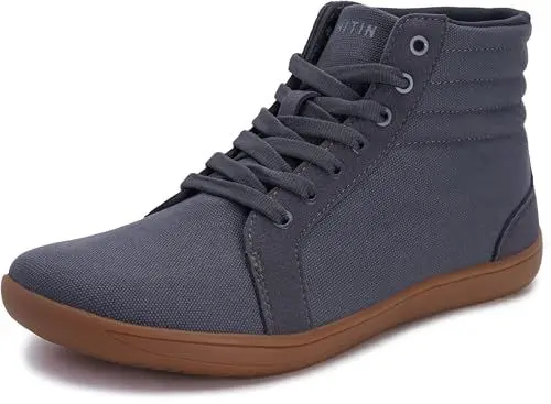 Produktbild: WHITIN Barfußschuhe Herren Winter Barfuss Schuhe Canvas Barfuß Mid Top Sneaker Barefoot Shoes Breite Stoff Schnürschuhe Traillaufschuhe Herbst Dunkel Grau 45 EU
