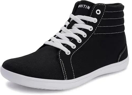 Produktbild: WHITIN Barfuss Schuhe Damen Barfußschuhe Winter Canvas Barfuß Hoch Minimalistische Sneaker Barefoot Shoes Breite Traillaufschuhe Winterschuhe Schwarz Weiß 39 EU