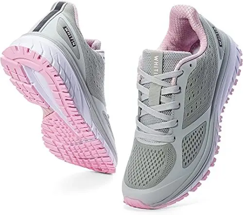 Produktbild: WHITIN Laufschuhe Herren Hallenschuhe Traillauf Turnschuhe Sneakers Für Männer Mesh Sportschuhe Atmungsaktiv Joggingschuhe Fitness Schuhe Freizeitschuhe Grau Rosa Größe 39