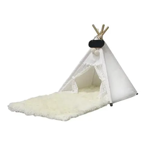 Produktbild: Whiwhi Tipi Zelt für Haustiere mit Plüsch Hundematte Luxery Hundezelt Abnehmbar und Waschbar Haustierzelte Tragbar Haustierbett Multifunktionales Hundebett Katzenzelt 50x50x60cm