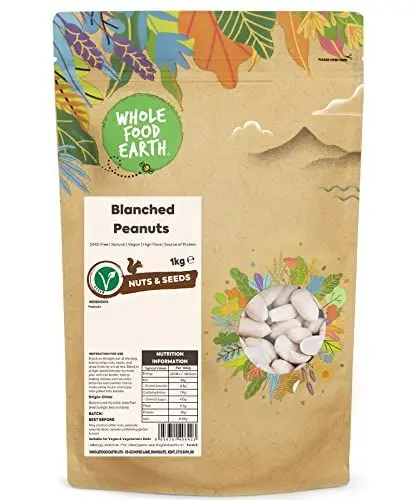 Produktbild: Wholefood Earth Blanched Peanuts - GMO frei - Vegan - Milchfrei - Ohne Zusatz von Zucker, 1 kg