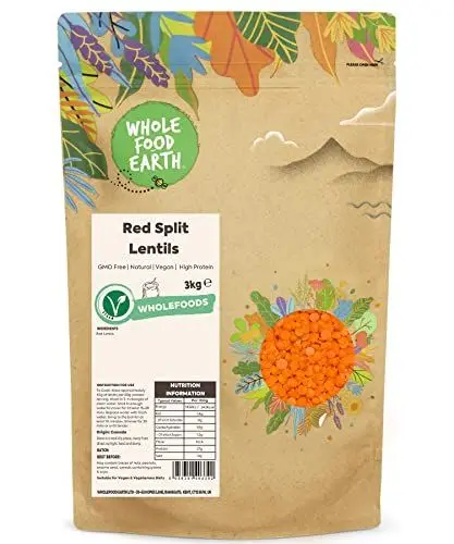 Produktbild: Wholefood Earth Red Split Lentils 3 kg | GMO Free | Natural | High Protein