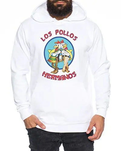 Produktbild: WhyKiki Los Pollos Breaking Walter Crystal Herren Hoodie Bad Meth White tv Serie, Farbe:Weiss··Größe:3XL