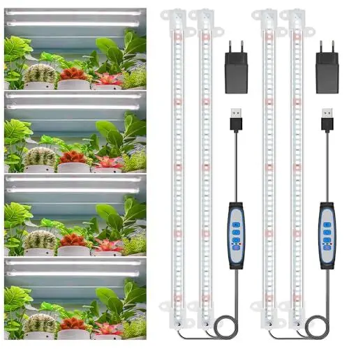 Produktbild: Wiaxulay Pflanzenlampe LED Vollspektrum, 6000K Vollspektrum-Wachstumslichter für Zimmerpflanzen mit 6/12/16-Stunden-Timer, 5 dimmbare Stufen für Hydrokultur-Sukkulenten, Pflanzenregal, 2 Stücke