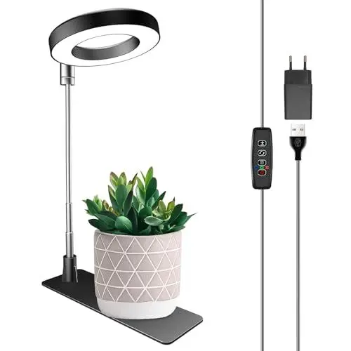 Produktbild: Wiaxulay Pflanzenlampe Led Vollspektrum, 48 LEDs Vollspektrum-Pflanzenlicht für Zimmerpflanzen, höhenverstellbare Wachstumslampe mit Sockel, 3 optionale Spektren, Auto Timer 3/9/12Hrs, 10 Helligkeiten