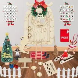 Produktbild: Wichteltür Komplettset, Miniatur Wichtel Zubehör Weihnachten Set mit Wichtelschablone Fußabdrücke, Weihnachts Wichtelhaus Feentür Weihnachtsdeko (Stil C)