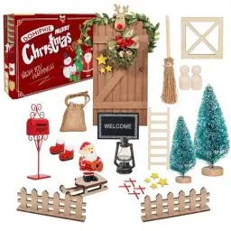 Produktbild: Wichteltür Set, 30pcs Wichteltür Zubehör Set Weihnachten Komplett Decoration Wichtel Baustelle Schilder und Weiterem Zubehör für Die Adventszeit, DIY Weihnachtsgeschenke für Kinder Mit Geschenkbox