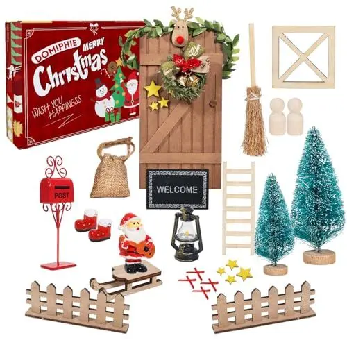 Produktbild: Wichteltür Set, 30pcs Wichteltür Zubehör Set Weihnachten Komplett Decoration Wichtel Baustelle Schilder und Weiterem Zubehör für Die Adventszeit, DIY Weihnachtsgeschenke für Kinder Mit Geschenkbox