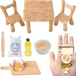 Produktbild: Wichteltür Zubehör, Miniatur Wichtel Zubehör 1/12 Miniatur Puppenhaus Eier Nudelholz Küche Backen Set, Mini Wichtelhaus Tisch und Stühle, Weihnachtswichtel Zubehör, Puppenhaus Mini Möbel