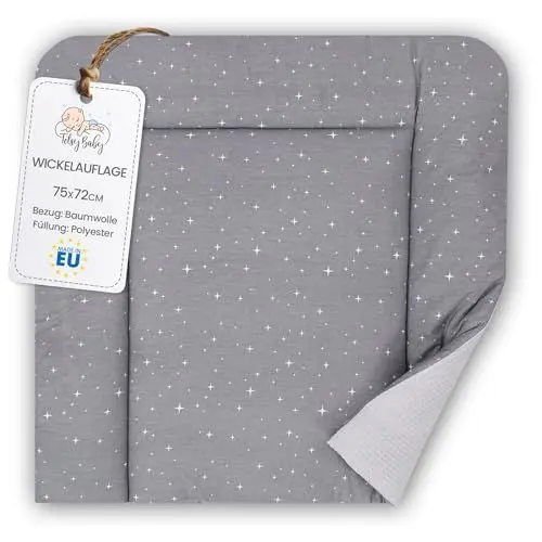 Produktbild: Wickelauflage Wickelunterlage aus Baumwolle 75x72 cm - Weich und waschbar Wickelunterlage für Babys Wickelmatte aus Stoff für Wickeltisch Wickelkommode oder Waschmaschine 75 x 72 Oeko-Tex Galaxie
