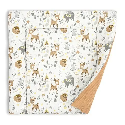 Produktbild: Wickelauflage Wickelunterlage aus Baumwolle 75x72 cm - Weich und waschbar Wickelunterlage für Babys Wickelmatte aus Stoff für Wickeltisch Wickelkommode oder Waschmaschine 75 x 72 Oeko-Tex Braun Hirsch