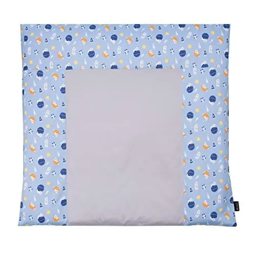 Produktbild: Love my Baby 75x85 cm -Bär im Weltall Blau- abnehmbarer Bezug für Wickelauflage 85X75 aus 100% Baumwolle
