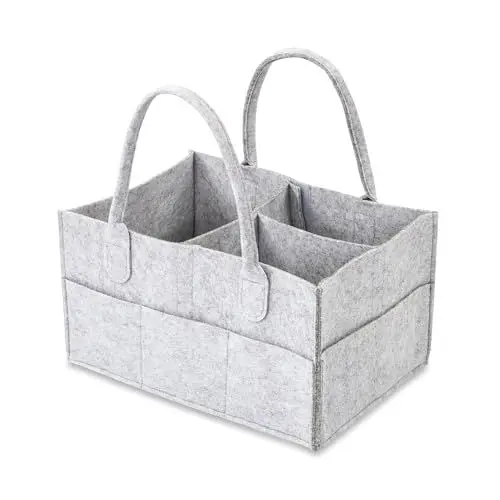 Produktbild: Wickeltisch Organizer Wickelkommode 33x23x18 cm - Box Baby Wickelorganiser Windel Babykorb Aufbewahrungsbox Stoff aus Filz Grau