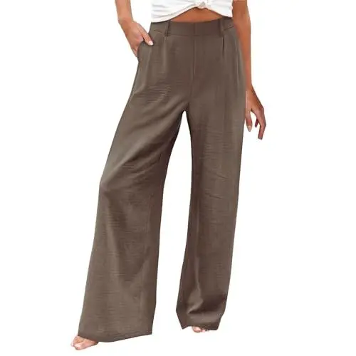 Produktbild: Wide Leg Pants Women Travel Set Hose Damen Breite Beinhosen Hohe Taille Kleid Hosen Hosen Lose Leichte Casual Hosen Mit Taschen 2024 Bequeme Hosen Damen Mit Gummizug Schwarze (Coffee, XL)
